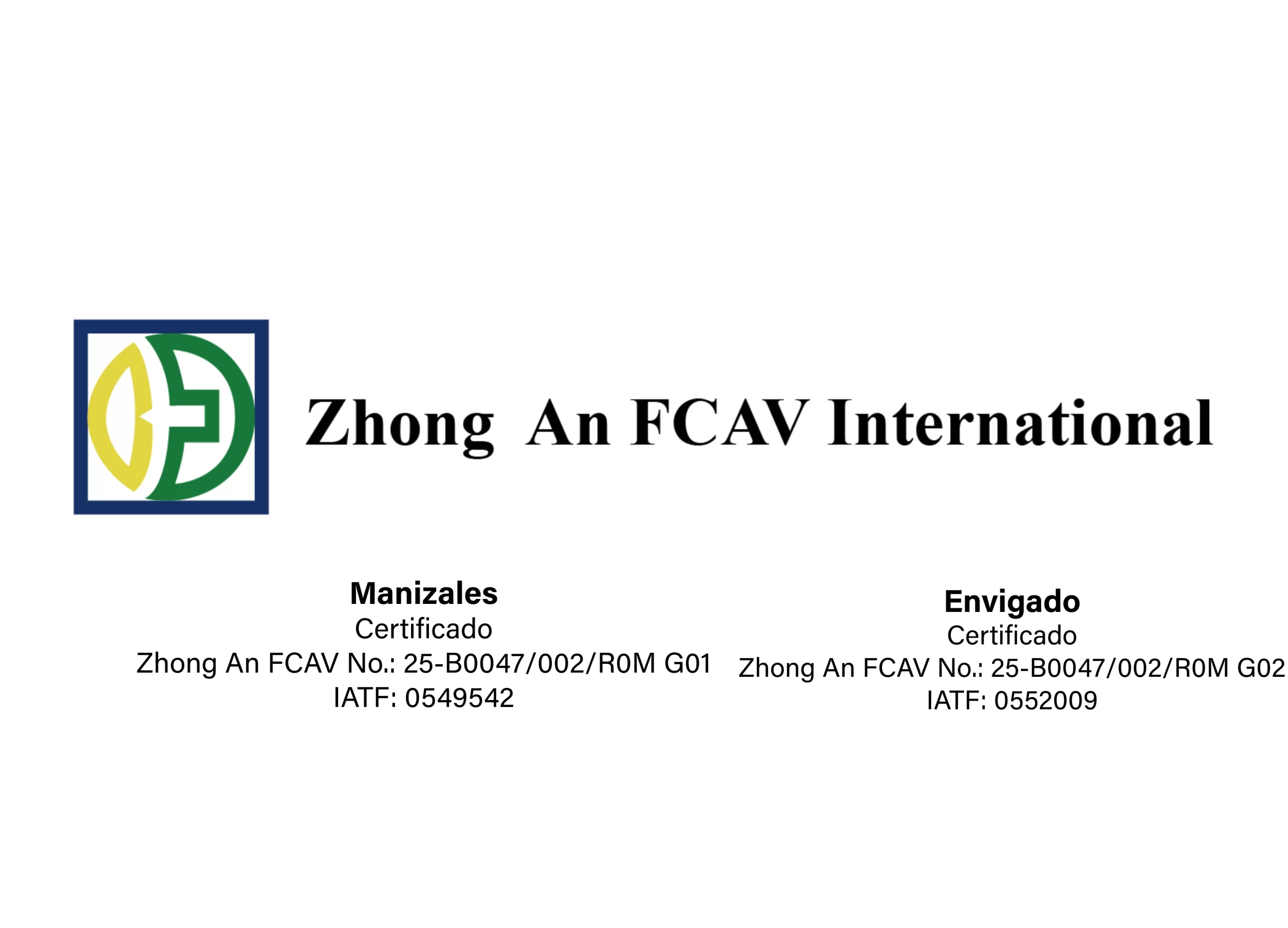 Certificado Zhog An FCAV